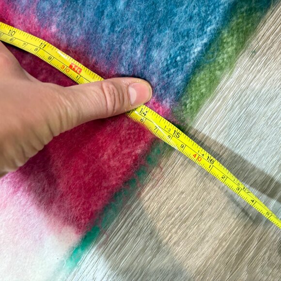 Ricki's Chunky Fringe Blue Pink Plaid Green Fluffy Oversized Scarf - Picture 6 of 7